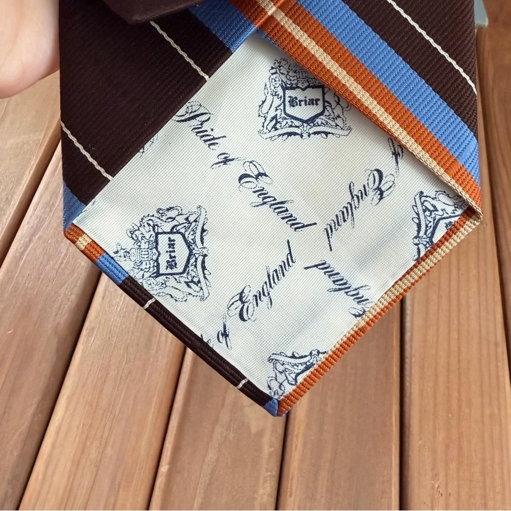 Vintage Brown Blue Orange Regimental Stripe Tie Classic Mens Necktie - Picture 5 of 7